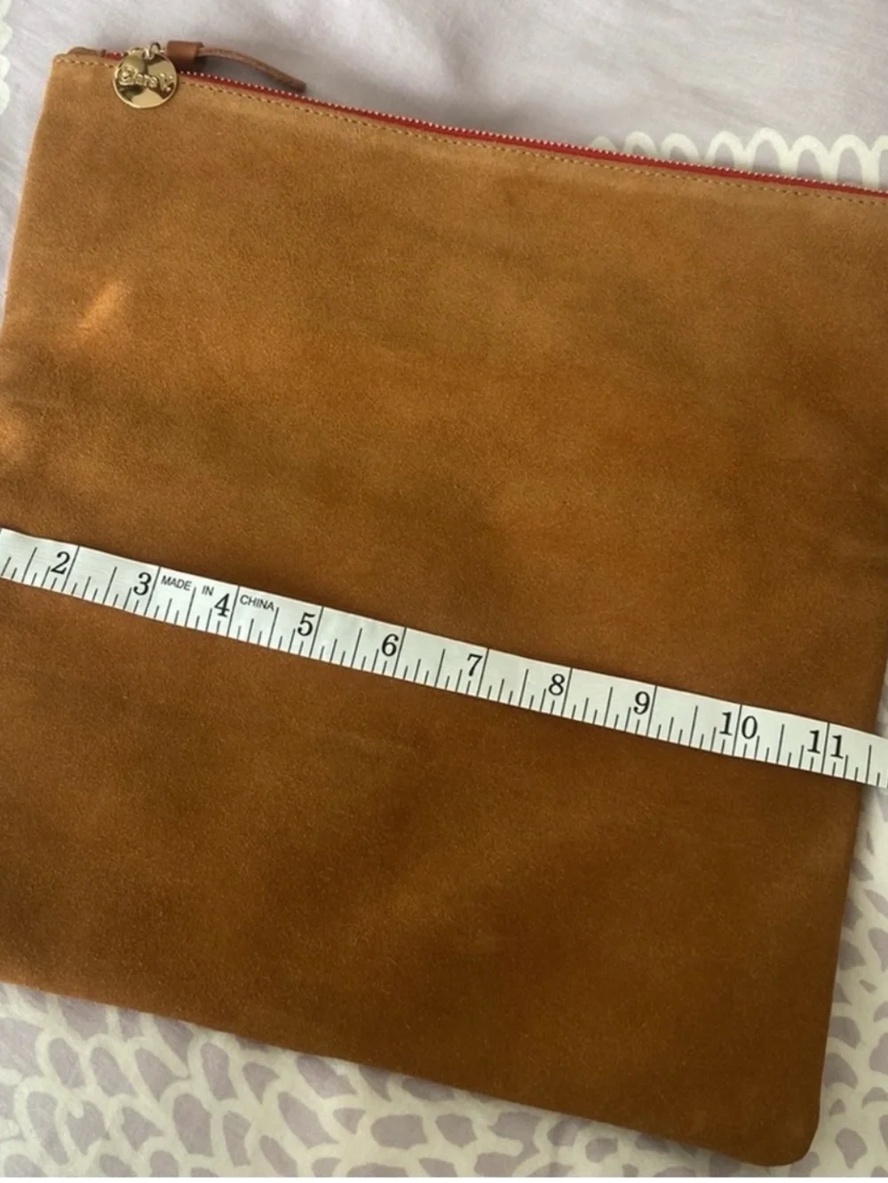 Clare V Fold-over Suede Clutch in Camel